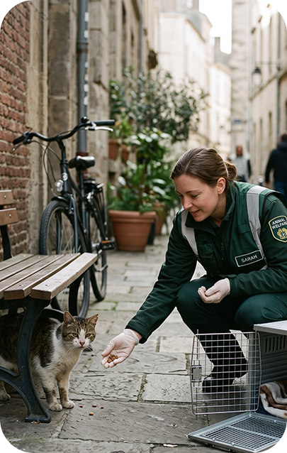 A cat care specialist in a boarding space